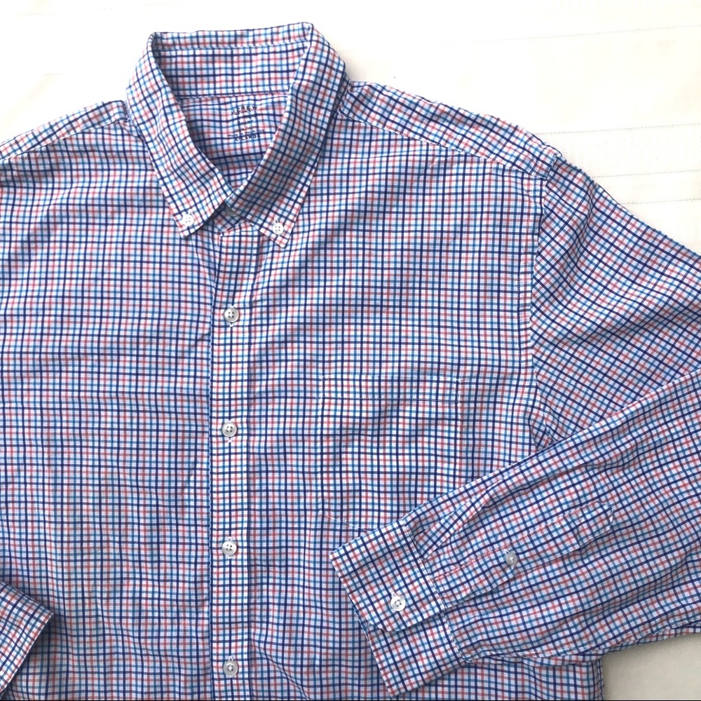 J Crew shirt button down men’s XL blue/orange check white cotton long sleeve